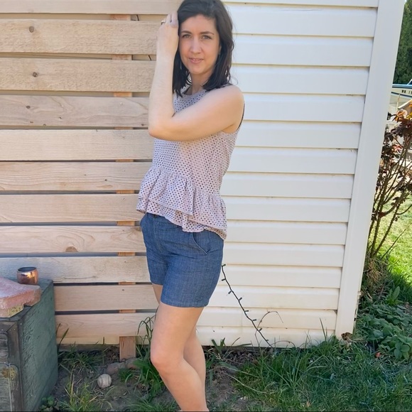 Chambray Cotton Blue High Rise Longline Shorts 🌿 - Picture 3 of 8